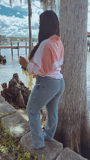 Lightweight Coral and White Striped Button Up Top - DEAL OF THE DAY