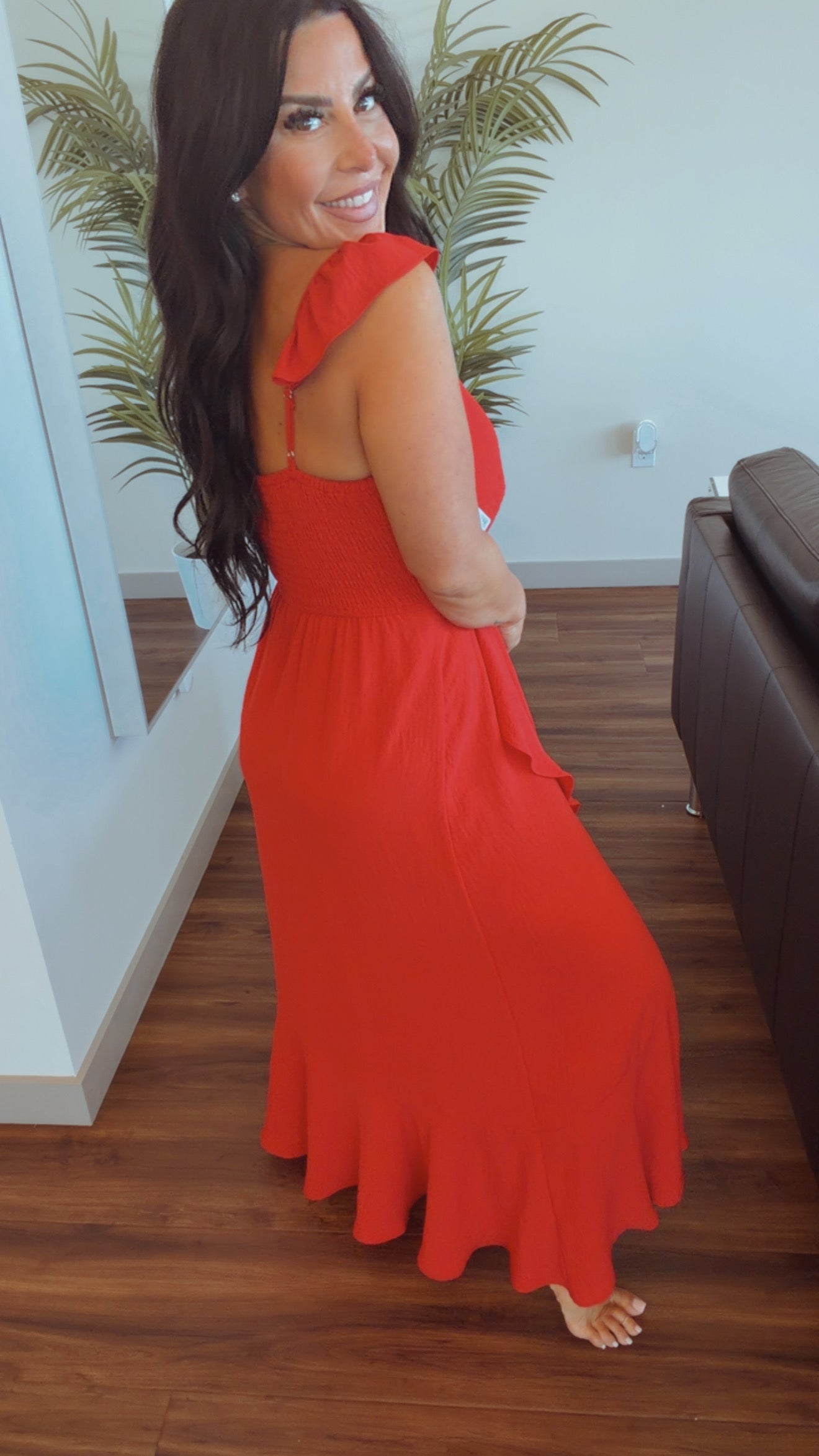 Cozy Co Red Ruffle Sleeve Dress