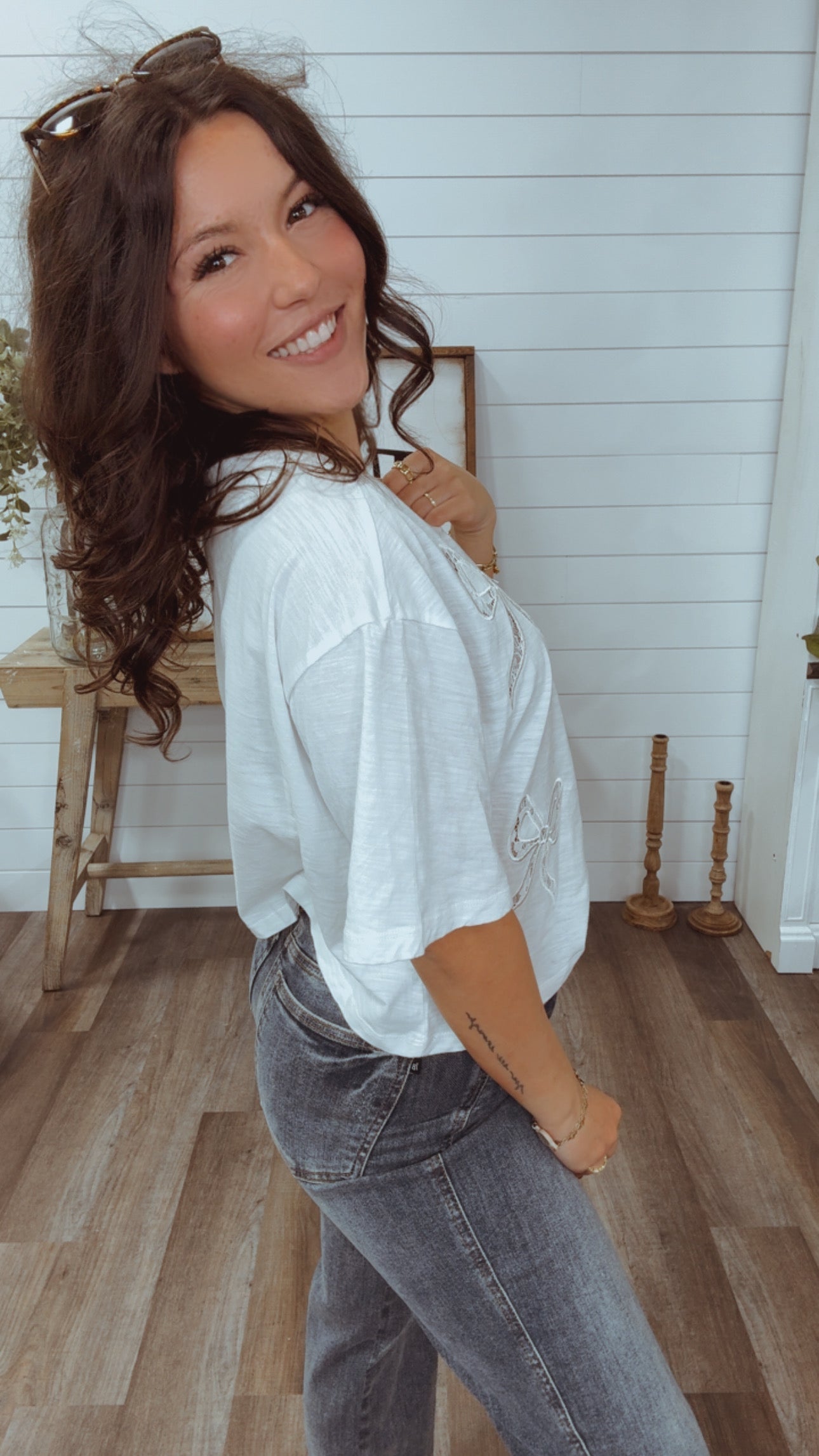 White Lace and Bows Top