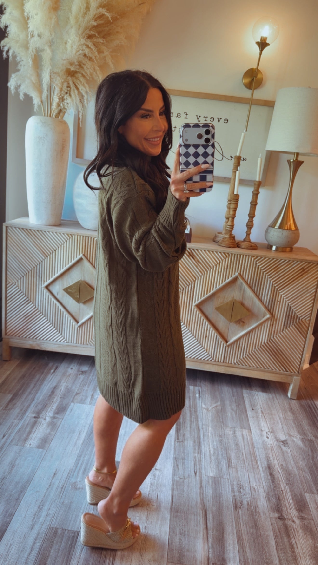 Chic Olive Knit Long Sleeve Dress