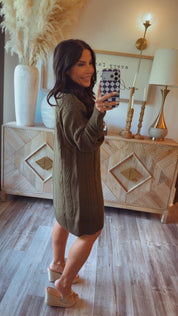 Chic Olive Knit Long Sleeve Dress