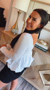 Ultra Soft White Long Sleeve Peplum Top
