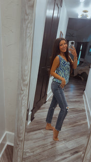 Indigo and Mint Cowl Neck Top