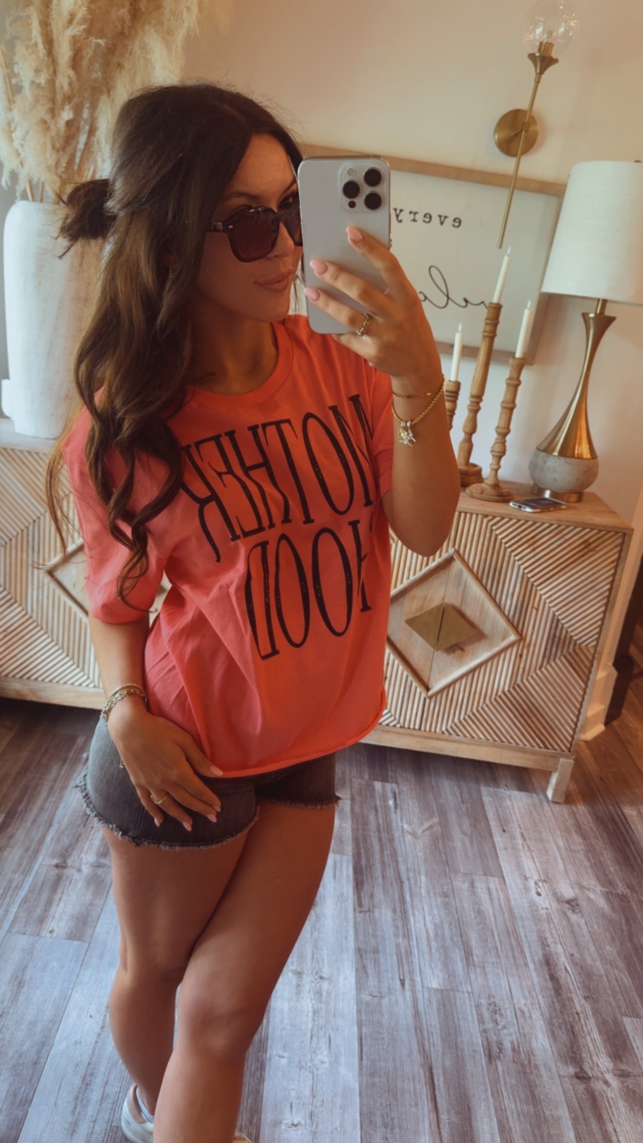 Coral Mother Hood Cropped Graphic Top