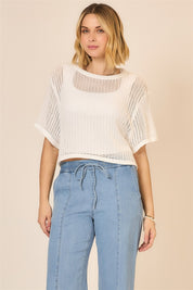 Cozy Co White Open Knit Half Sleeve Top 30a