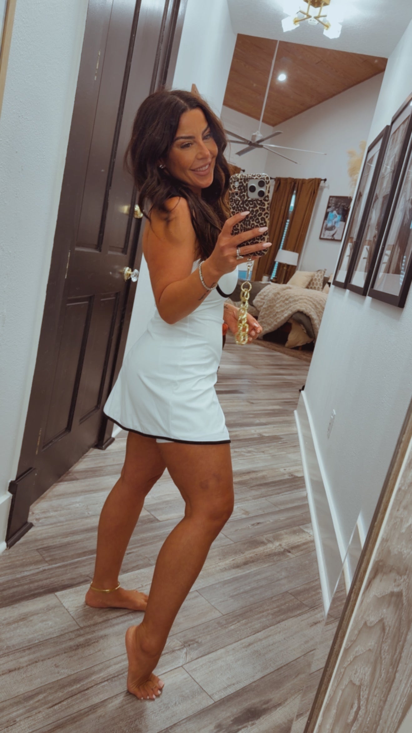 Sassy White And Black Trim athletic Dress With Shorts