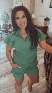 kelly Green Textured Knit Shorts