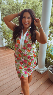 Chic Lightweight Multifloral Zip Up Dress