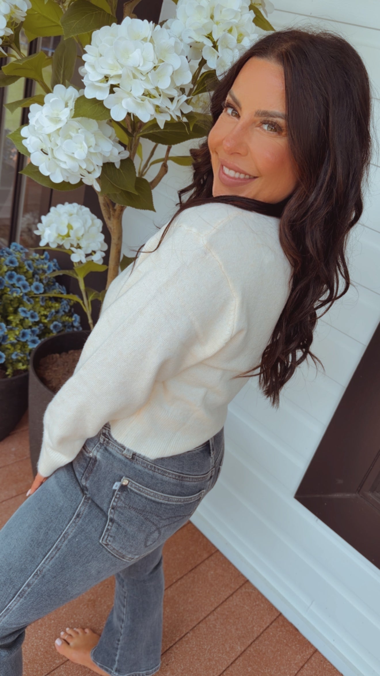 Ultra Soft White Lace Bow Crewneck