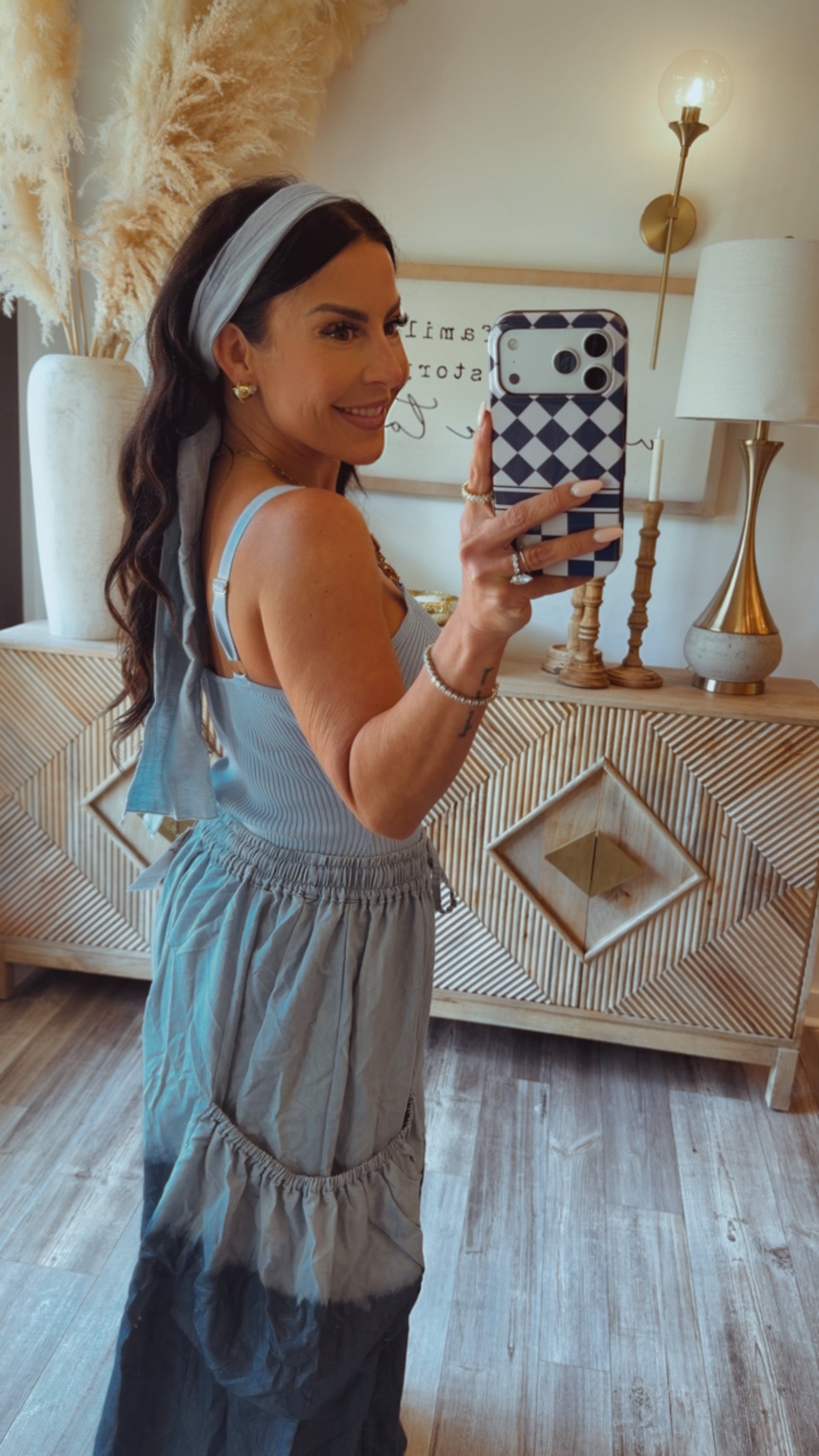 Blue ribbed Gold Buckle Chic Body Suit