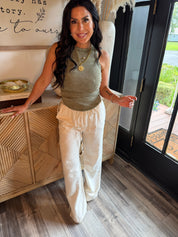 Olive Acid Wash Side Ruched Tank