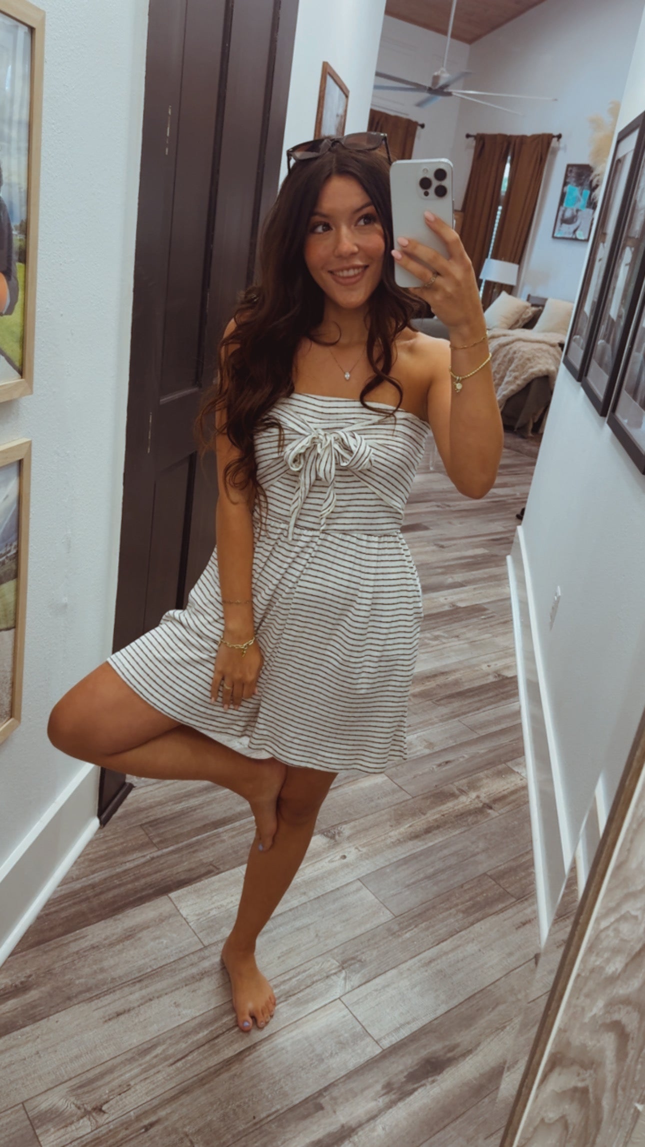 Chic Navy Stripe Strapless Romper