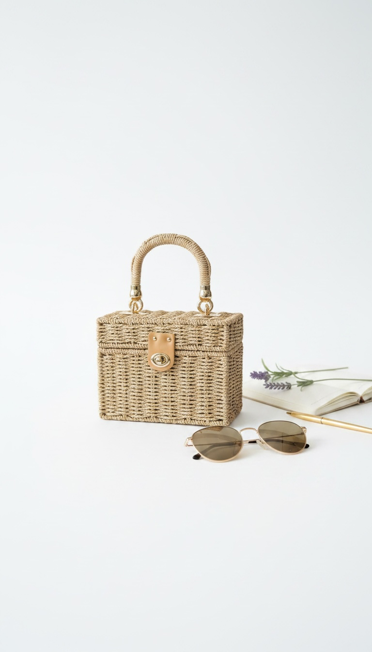 Tan Wicker Basket Purse