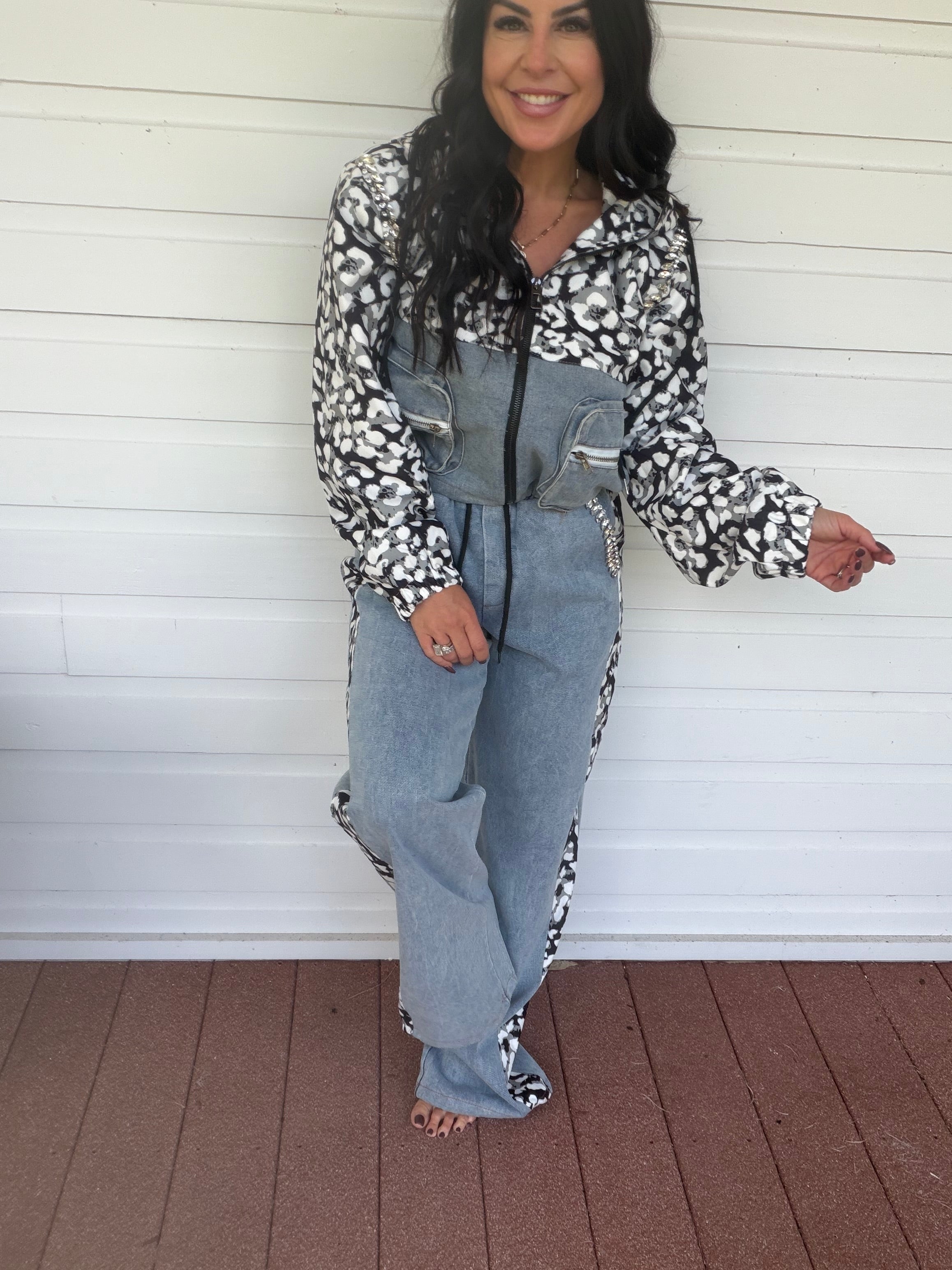 Denim And Cheetah Diva Sparkle Two Piece Set