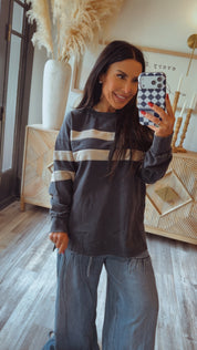 Stitch and CO Navy and White Striped Pullover