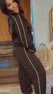 Chic Black and White Piped Ultra Soft Rae Mode Joggers
