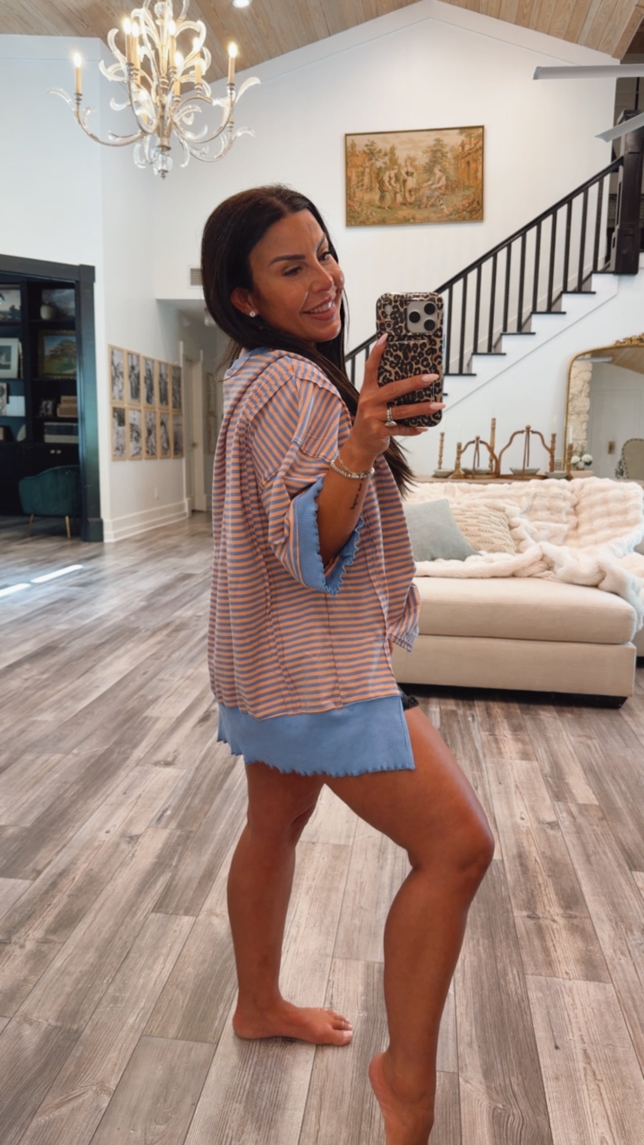 Orange And Blue Stripe Lightweight Loose Fit Sweater