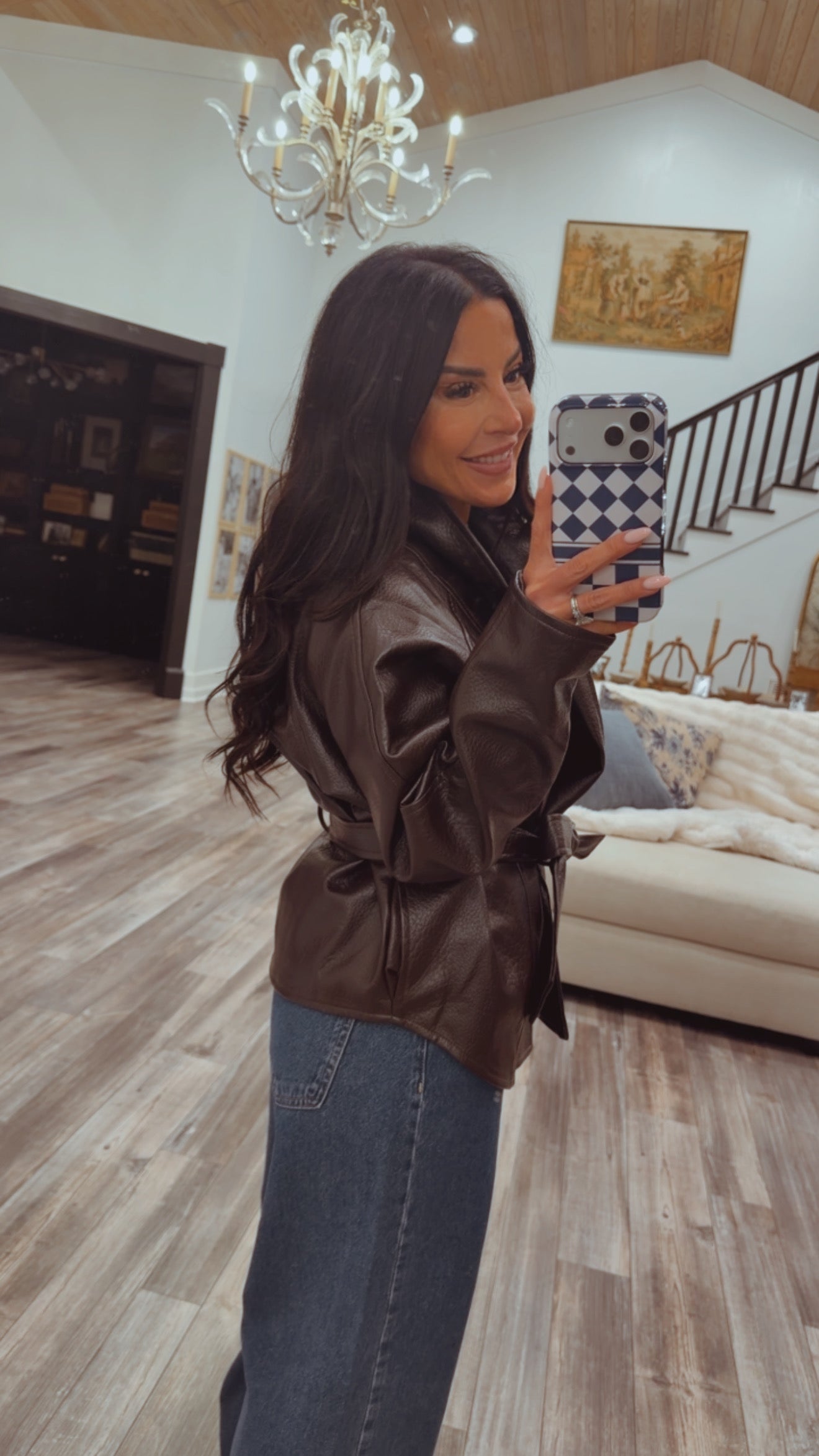 Luxe Chocolate Brown Leather Wrap Jacket