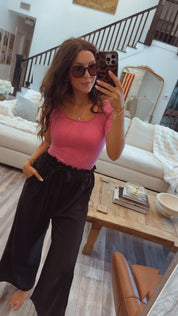 Yelete Fuchsia Reversible Short Sleeved Stonewashed Ribbed