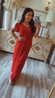 Chic Red Keyhole Jumpsuit