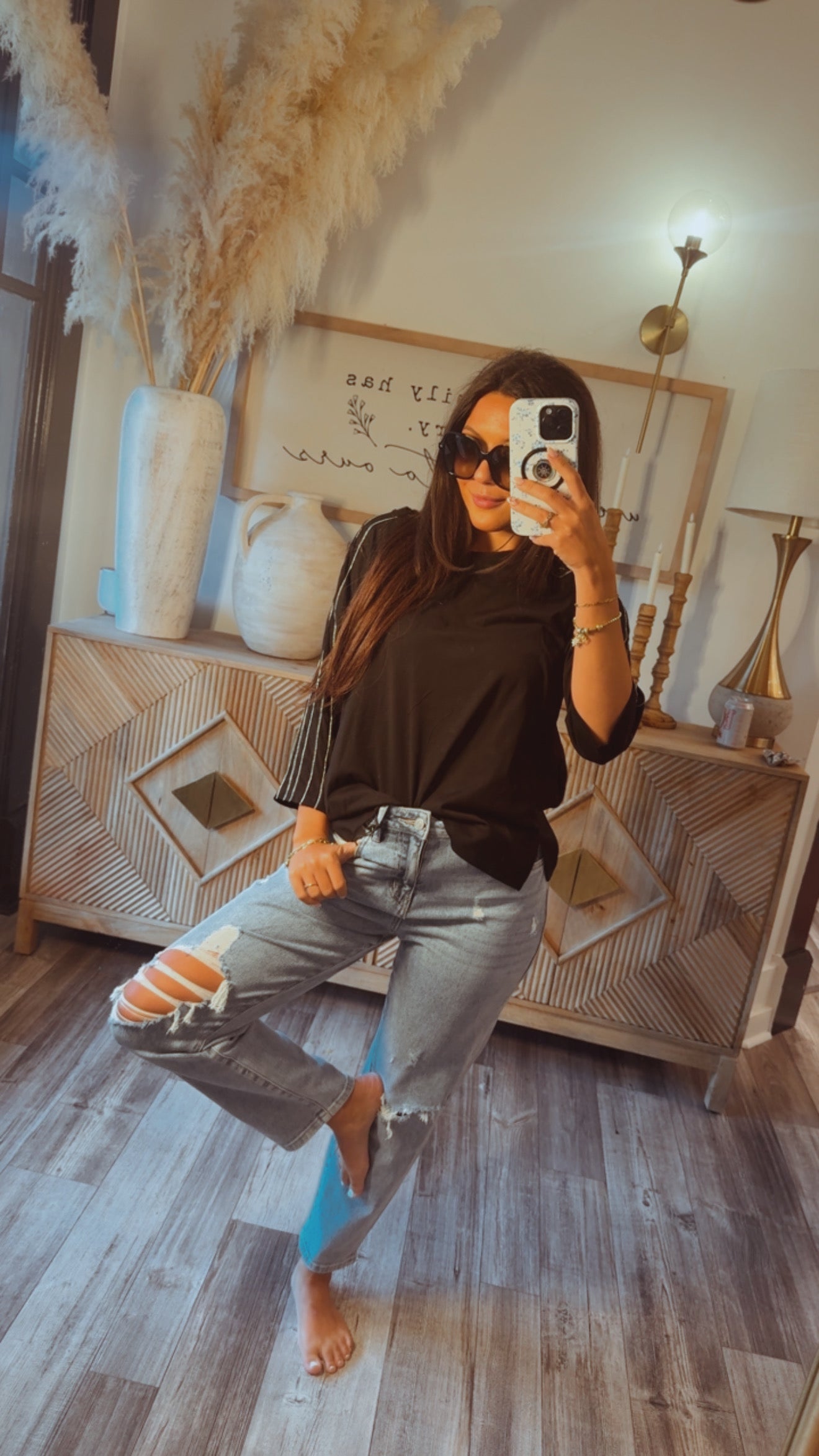 Chic 3/4 Sleeve Black Top
