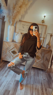 Chic 3/4 Sleeve Black Top