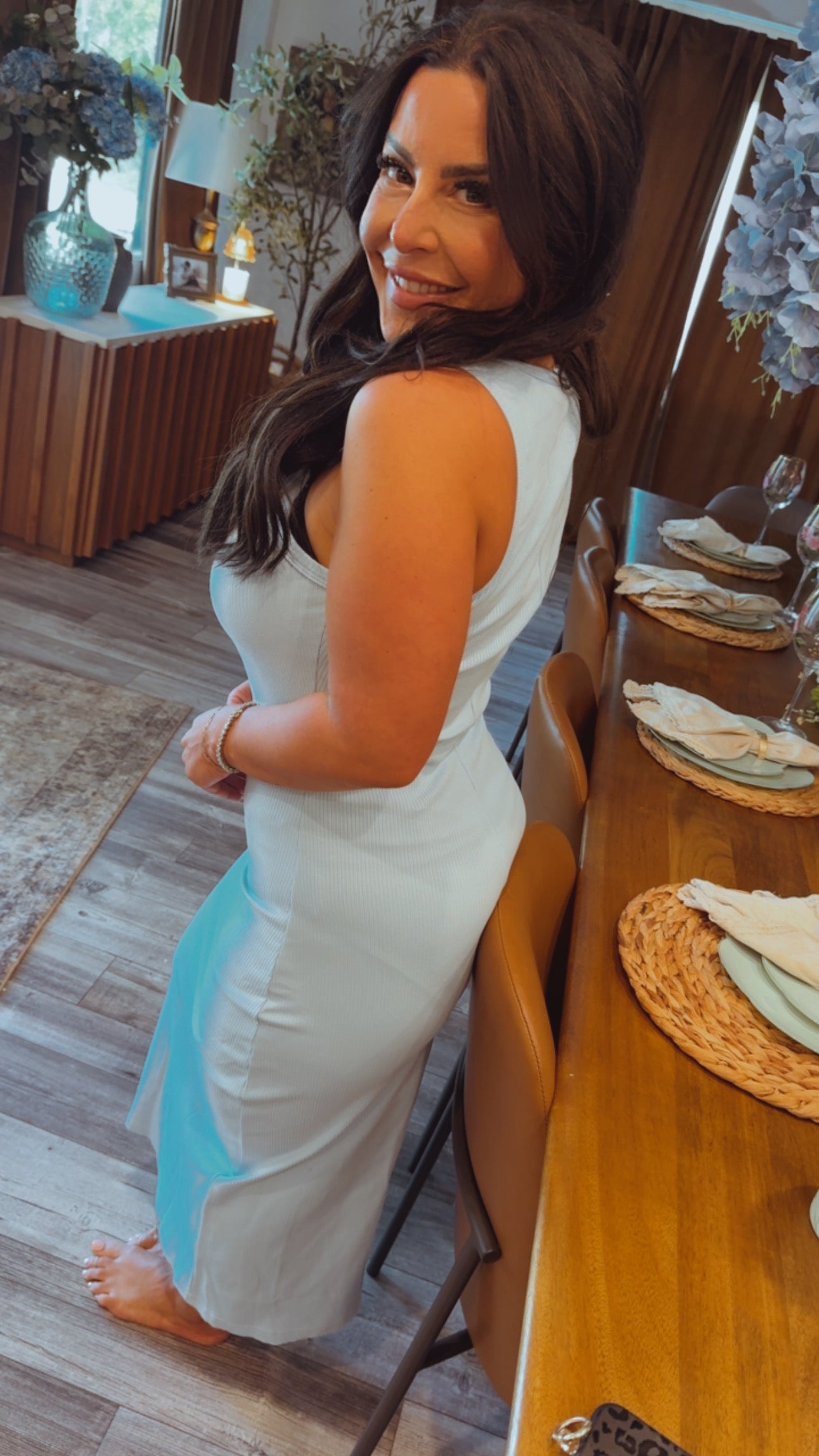 Stich and Co Chic Baby Blue Ribbed Maxi Dress