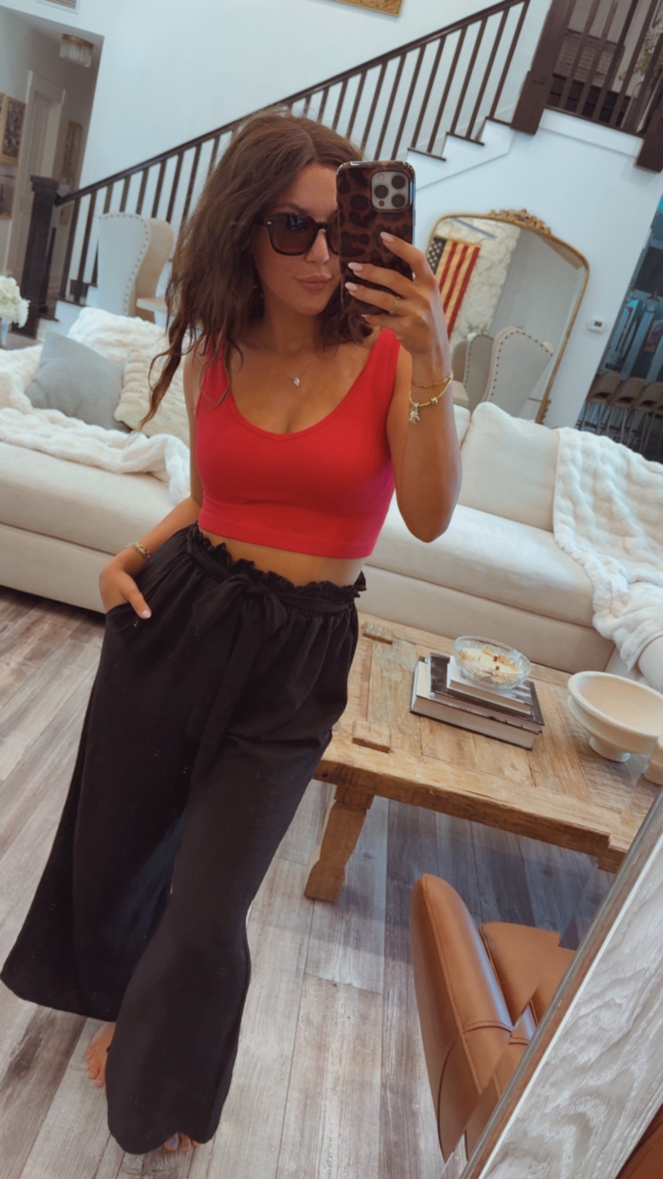 Yelete Fuschia Ribbed Deep Scoop Cropped Tank Top w/ Reversible Neckline
