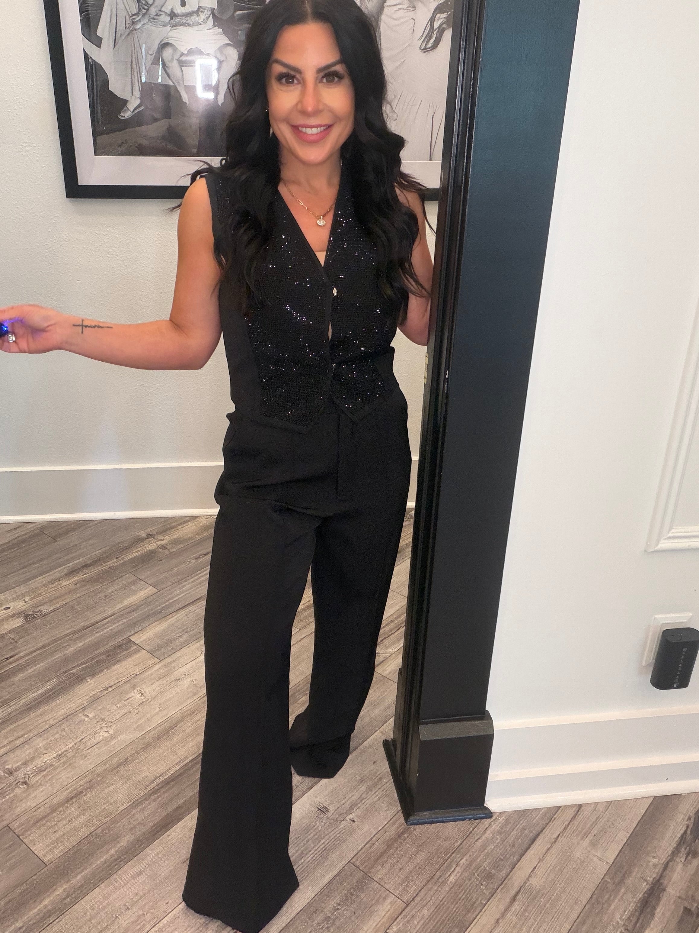 Diva Black Saprkle Vest and Pants Set