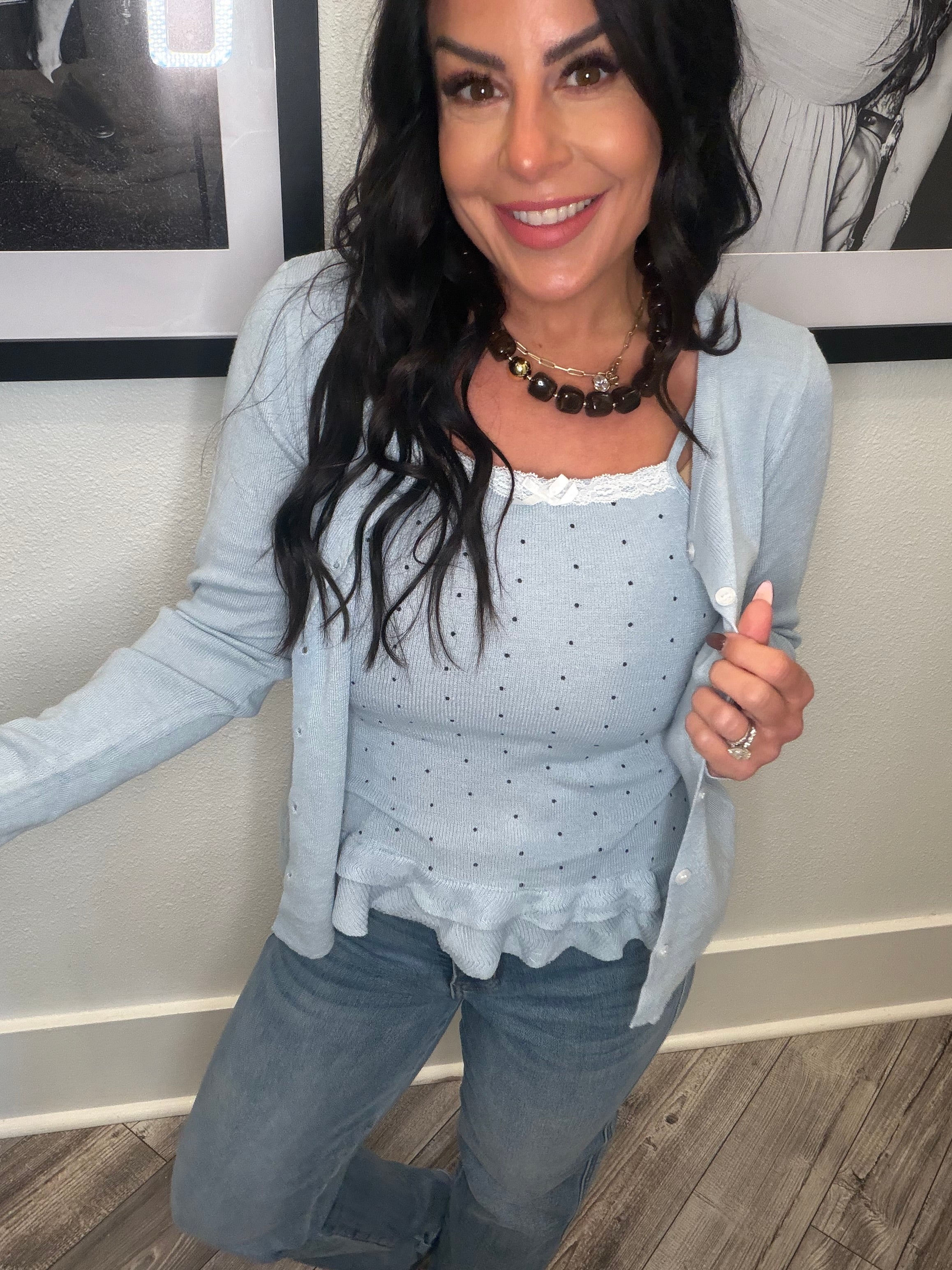 Light Blue Knit Two piece Cami Tank And Sweater Top Set