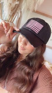 Black And Pink American Flag Hat