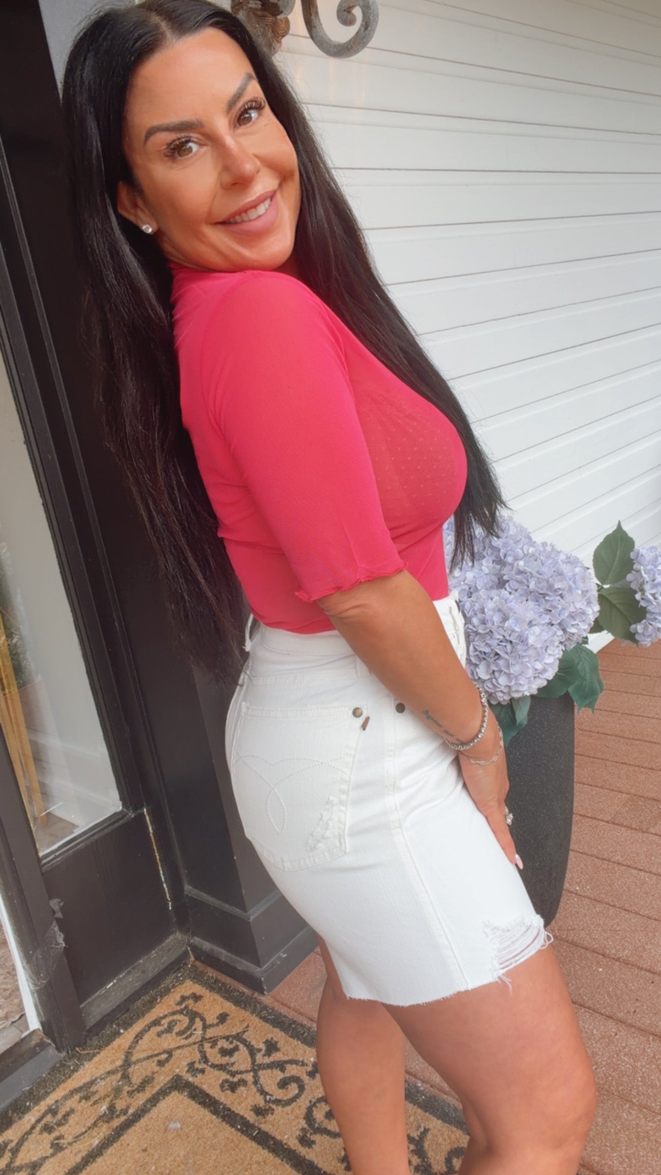 Neon Pink Short Sleeve Mesh Top