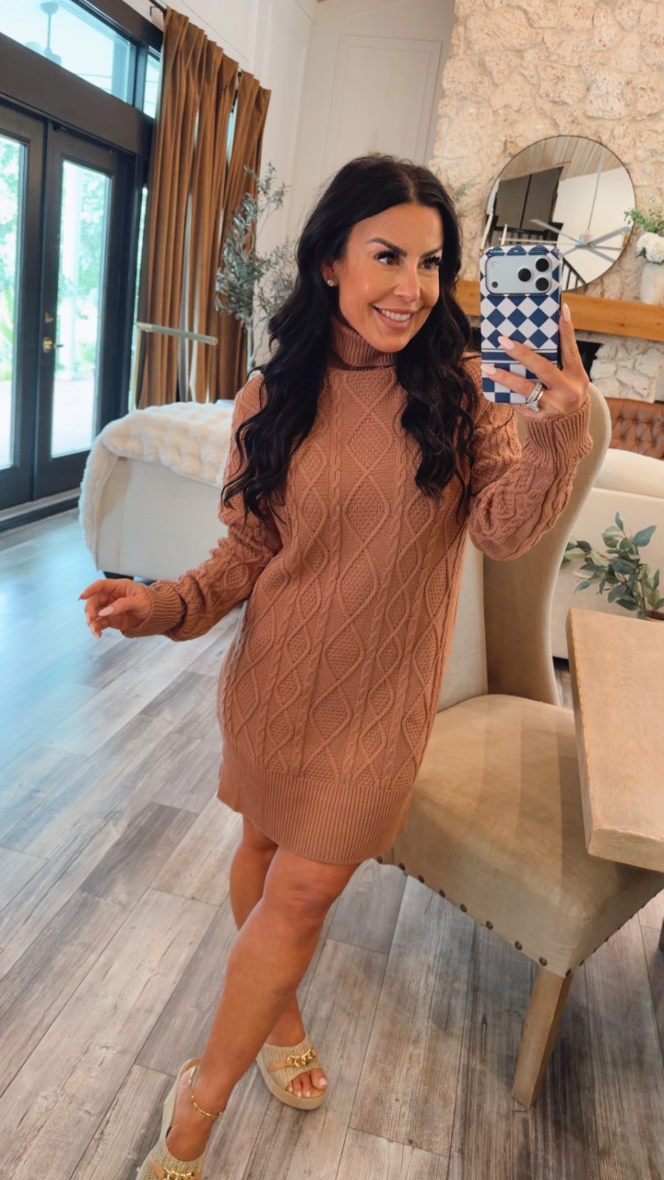 Mauve Cable Knit Sweater Dress