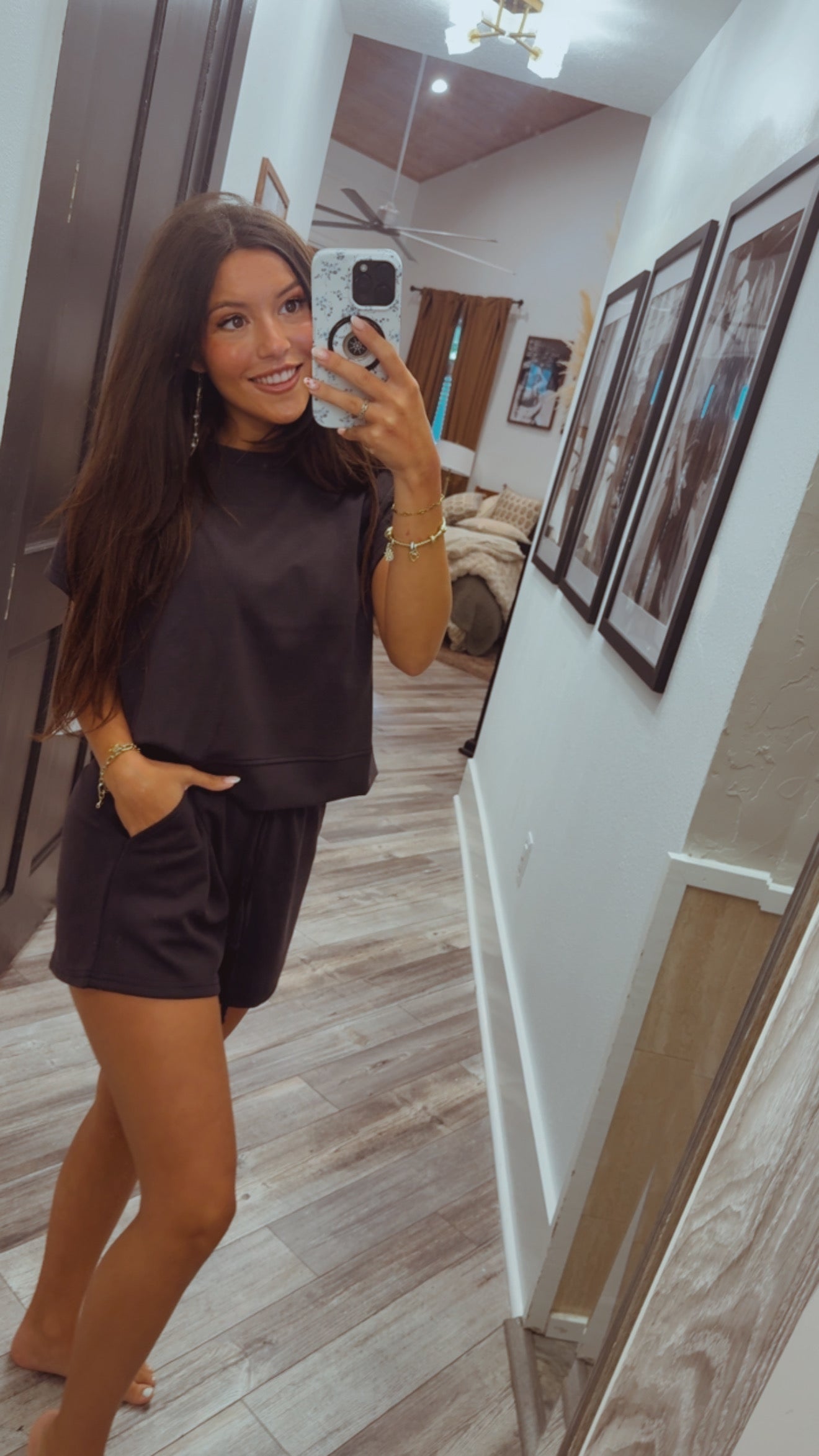 Luxe Black Wash Rib Classic Top and Shorts Set