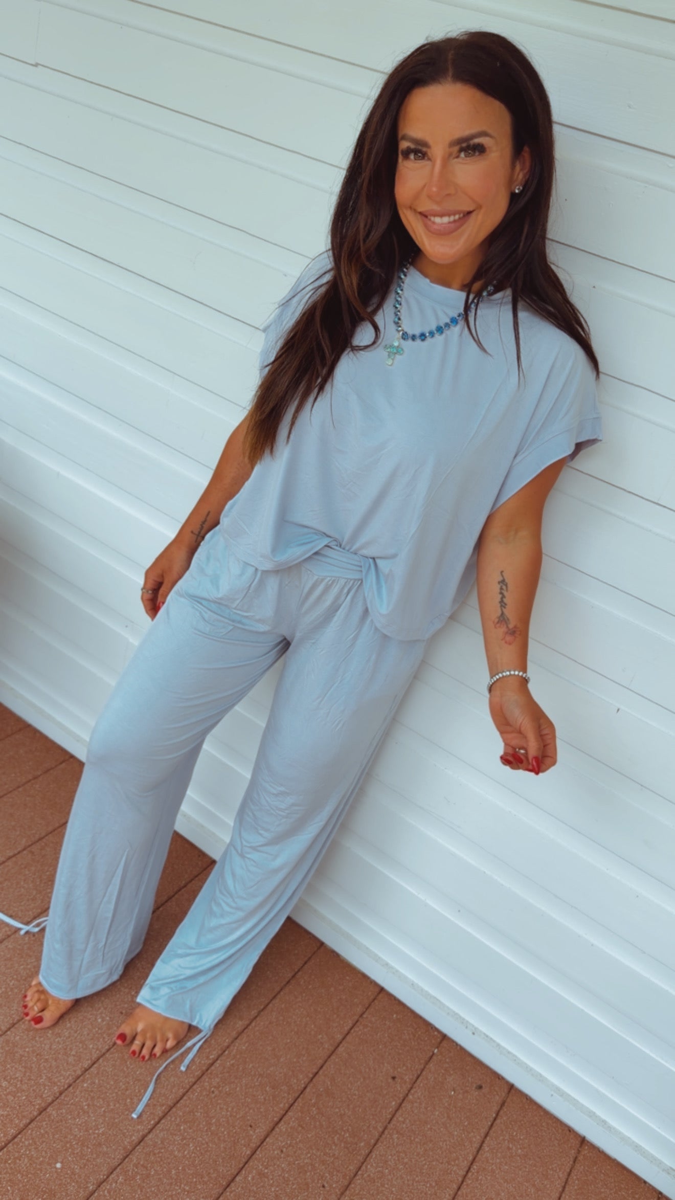 Misty Blue Open Back Ultra Soft Rae Mode Top