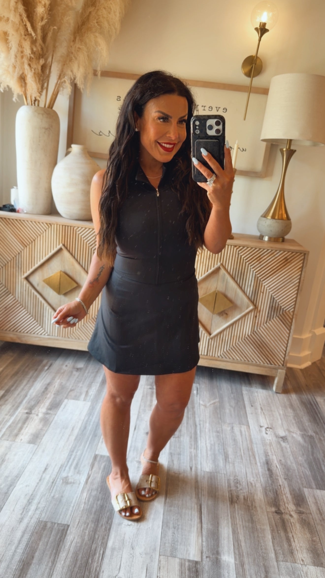 Chic Black Ultra Soft Zip Up Athletic Skort Dress