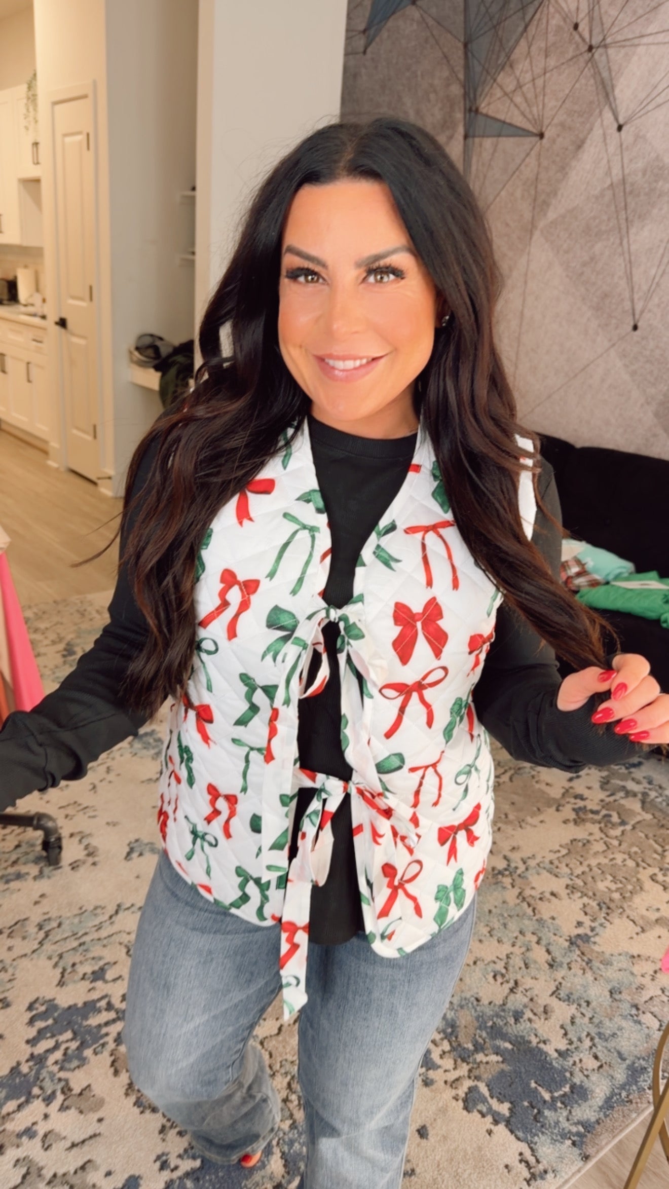 Twila Quilted Tie Vest Midnight Bow Christmas