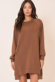 Cozy Co Brown French Terry Long High Lo Dress