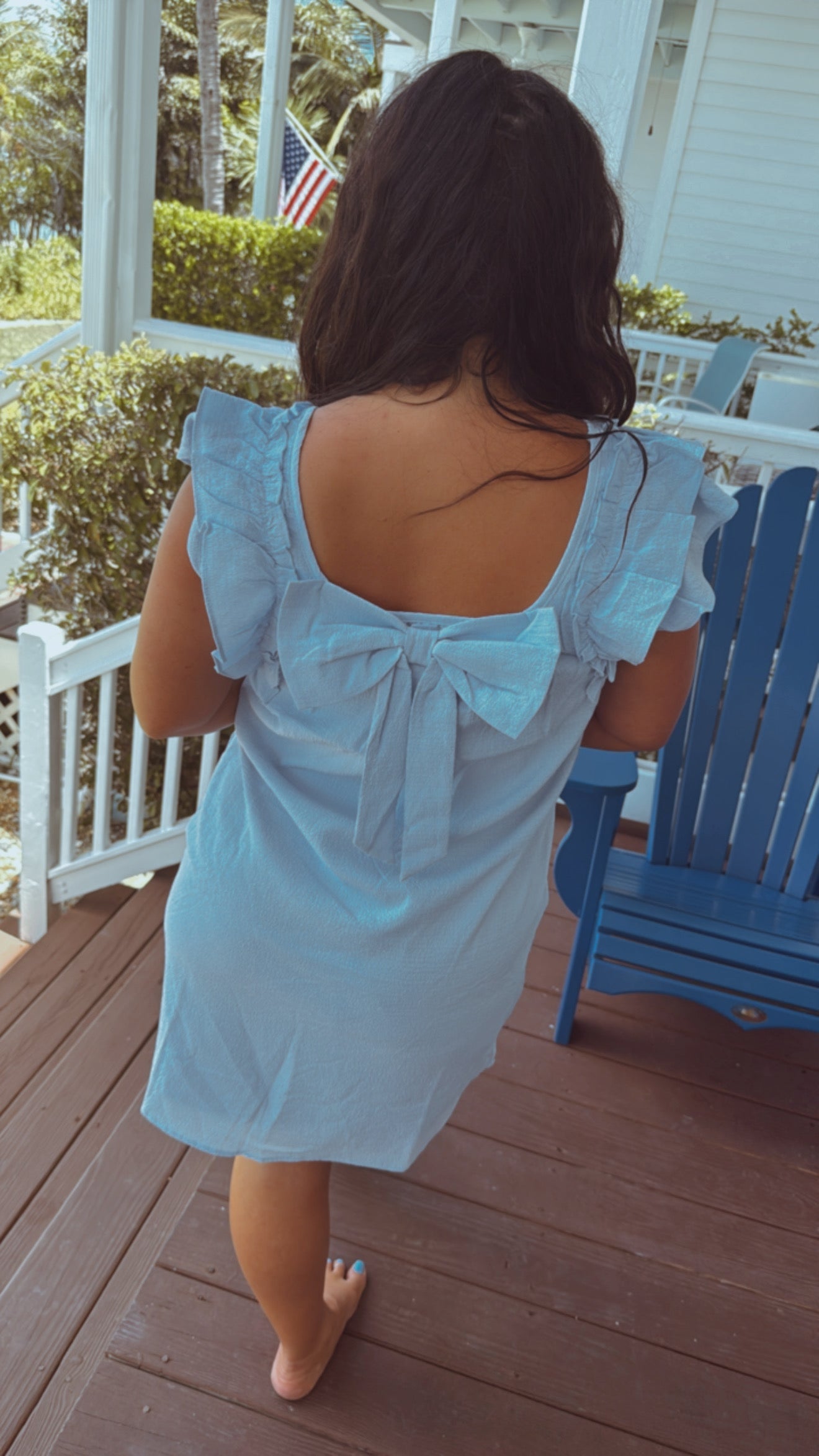 Light Blue Ruffle Sleeve Textured Dress