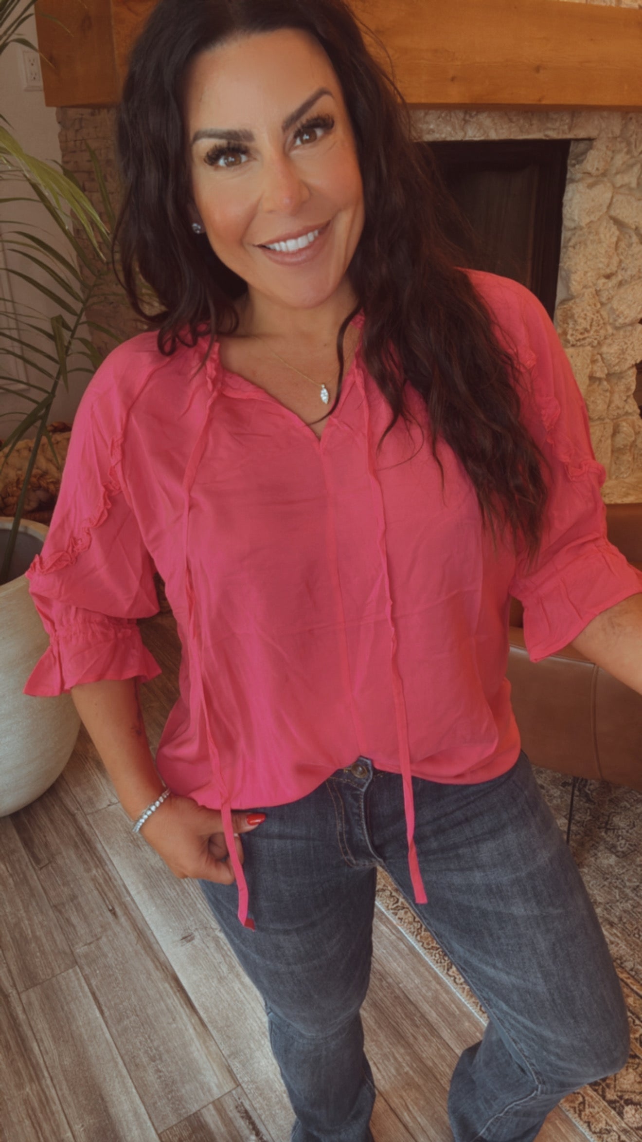 Lightweight Vneck Ruffle Sleeve Coco and Carmen Top