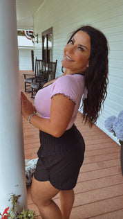 Black High Waist Nylon Shorts