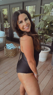 Sassy Black Back Cinch Up Bathing Suit