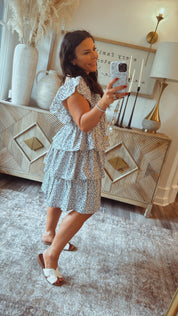 Blue and White Floral Ruffle Tank Dress