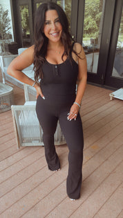 Sassy Black Button Up Ribbed Tank