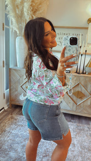 White And Floral Lightweight Button Up Top