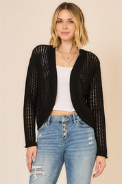 Cozy Co Black Open Knit Cocoon Cardi
