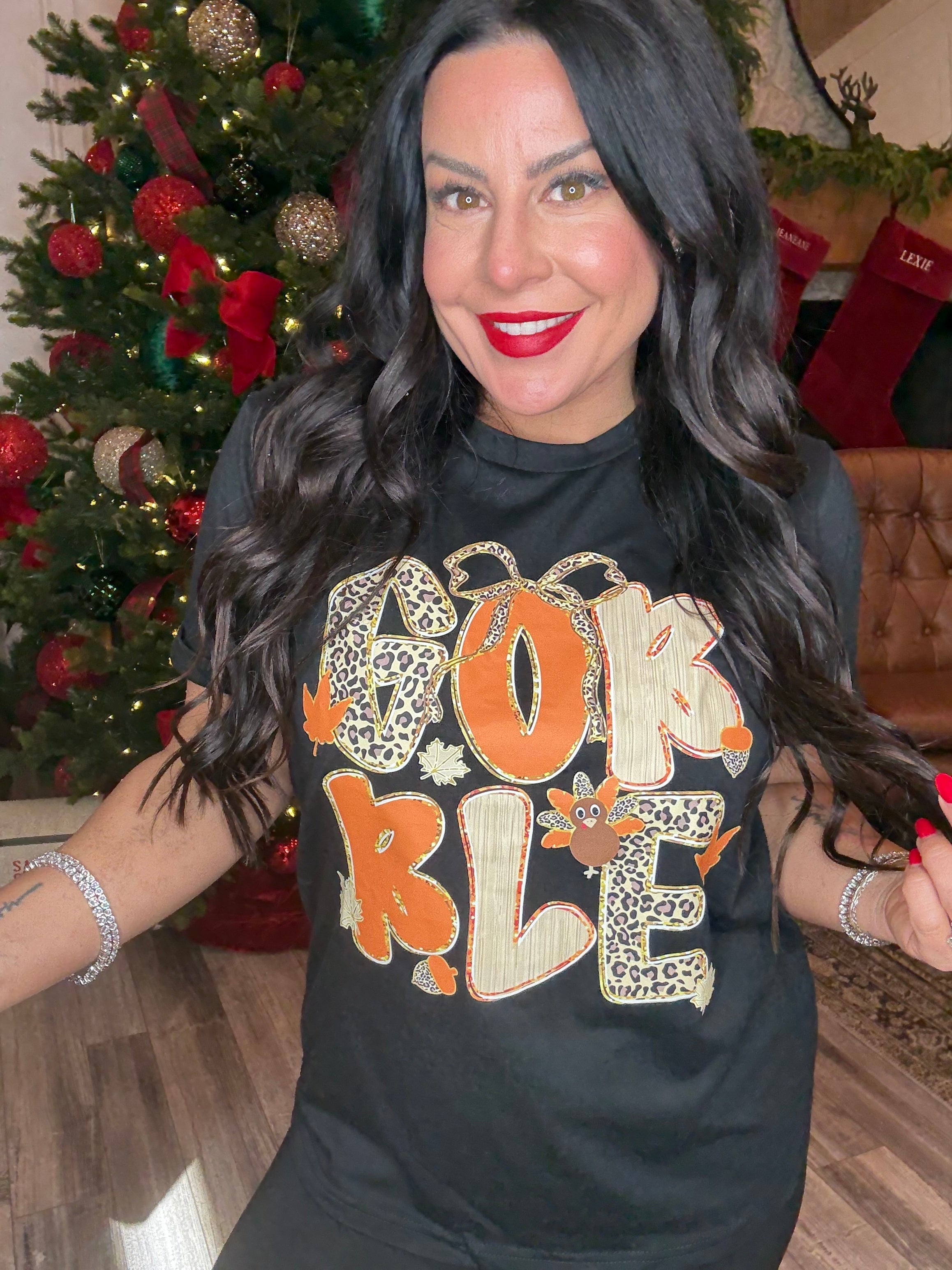 Black and Gold Gobble Graphic Top