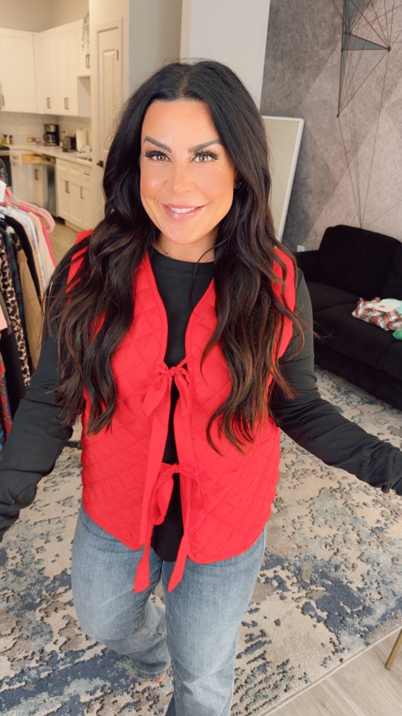 Twila Quilted Tie Vest Red