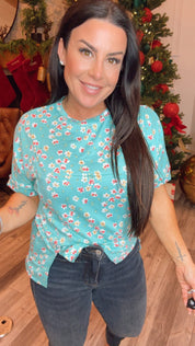 Blue and Floral Lightweight Top