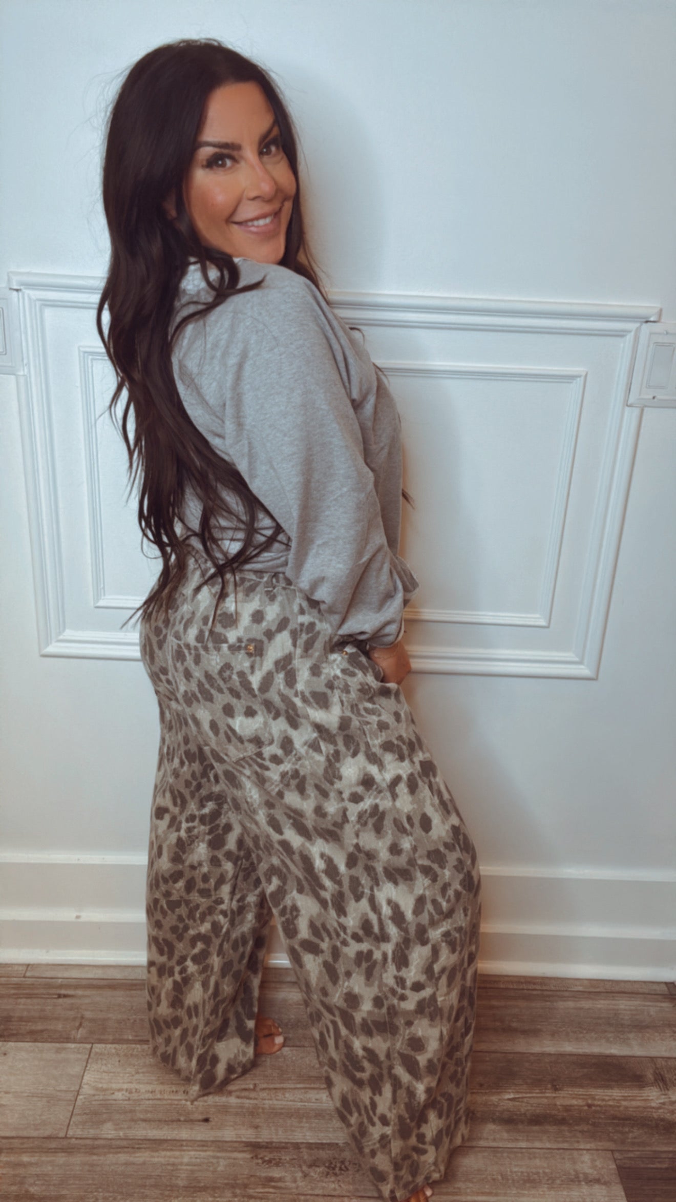 Grey and Black Vintage Leopard Denim Jeans